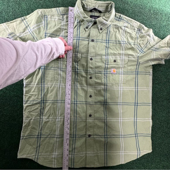 Carhartt Dress Shirt Mens Size XL Green Check Loose Fit Work Wear Button Up - Picture 6 of 8